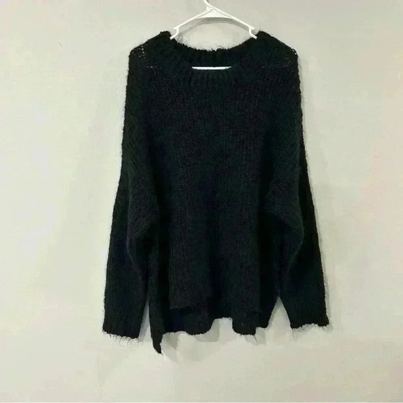 Aerie Oversized Knit Chunky Soft Black Crewneck Sweater Women’s Size Large - Picture 1 of 6